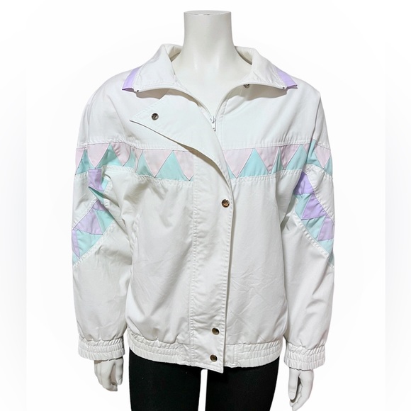 VINTAGE Retro White Ski Jacket Large - Picture 5 of 7